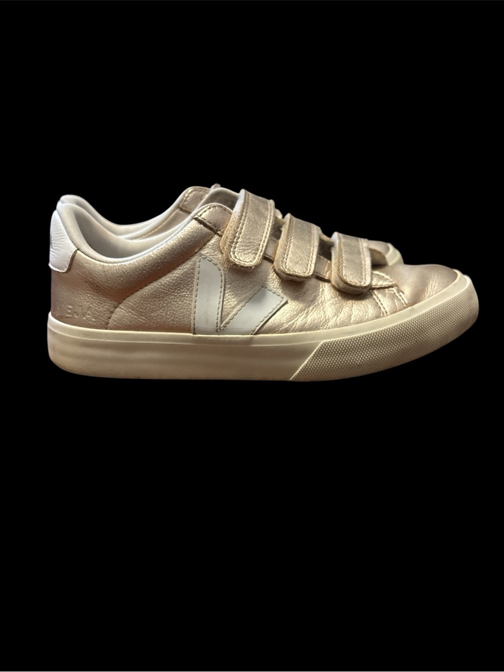 VEJA white-and-gold/rose-gold Velcro sneakers Women’s Size: 8